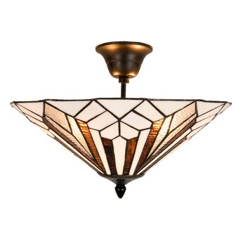Tiffany-plafondlamp-hanglamp-wit-bruin-metaal-glas-driehoek-plafonniere
