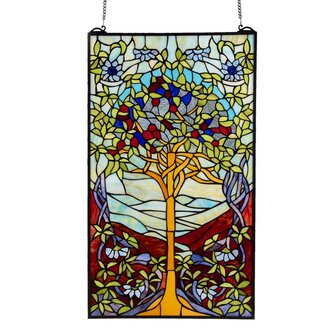 Tiffany-raamhanger-paneel-raamdecoratie-groen-glas-boom-rechthoek-glaskunst