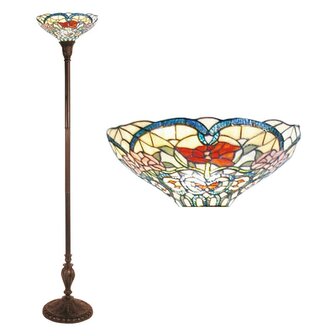 Tiffany-vloerlamp-beige-rood-glas-bloemen-rond-staande-lamp