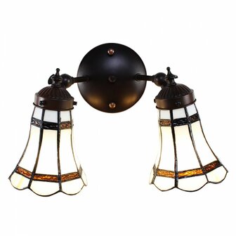 Dubbele-Tiffany-wandlamp-wit-bruin-glas-metaal-muurlamp
