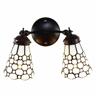 Dubbele-Tiffany-wandlamp-wit-bruin-glas-metaal-muurlamp -klassiek