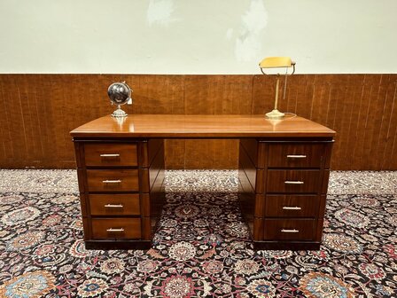 Klassiek-Antiek-Chesterfield-Engels-Art-Deco-Bureau-Desk-Partnerdesk