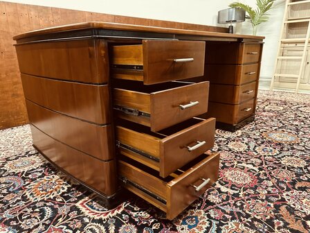 Klassiek-Antiek-Chesterfield-Engels-Art-Deco-Bureau-Desk-Partnerdesk