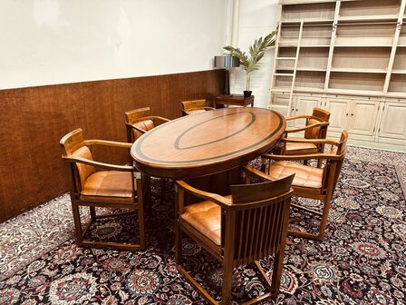 Klassiek-Engels-Antiek-Vergadertafel-Conferentietafel-Tafel-Art-Deco