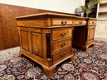 Engels-Klassiek-Antiek-Chesterfield-Bureau-Desk-Partnerdesk-Empire