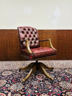 Klassiek-Engels-Antiek-Oud-Oxblood-Lederen-Bureaustel-President-Chair