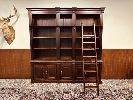 Klassiek-Engels-Antiek-Oud-Mahonie-Boekenkast-Bibliotheekkast-Kast-met-Ladder