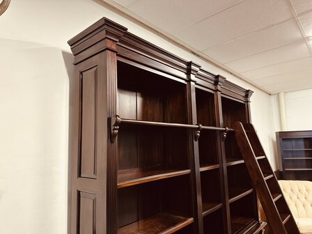 Klassiek-Engels-Antiek-Oud-Mahonie-Boekenkast-Bibliotheekkast-Kast-met-Ladder