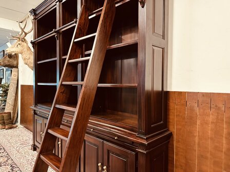 Klassiek-Engels-Antiek-Oud-Mahonie-Boekenkast-Bibliotheekkast-Kast-met-Ladder