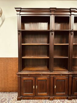 Klassiek-Engels-Antiek-Oud-Mahonie-Boekenkast-Bibliotheekkast-Kast-met-Ladder