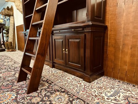 Klassiek-Engels-Antiek-Oud-Mahonie-Boekenkast-Bibliotheekkast-Kast-met-Ladder