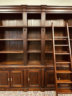 Klassiek-Engels-Antiek-Oud-Mahonie-Boekenkast-Bibliotheekkast-Kast-met-Ladder