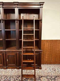 Klassiek-Engels-Antiek-Oud-Mahonie-Boekenkast-Bibliotheekkast-Kast-met-Ladder