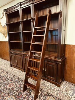 Klassiek-Engels-Antiek-Oud-Mahonie-Boekenkast-Bibliotheekkast-Kast-met-Ladder