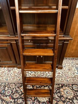 Klassiek-Engels-Antiek-Oud-Mahonie-Boekenkast-Bibliotheekkast-Kast-met-Ladder