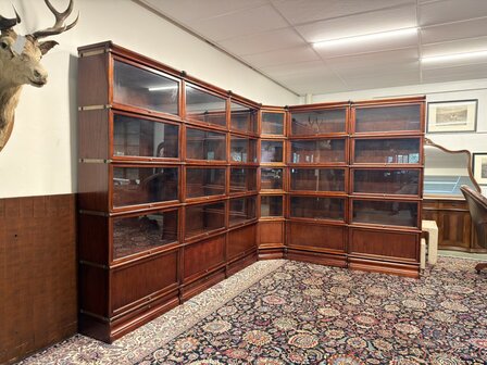 Klassiek-Oud-Engels-Antiek-Chesterfield-Originele-Globe-Wernicke-Modulaire-Boekenkast-Hoekkast-Bibliotheekkast-Vitrinekast