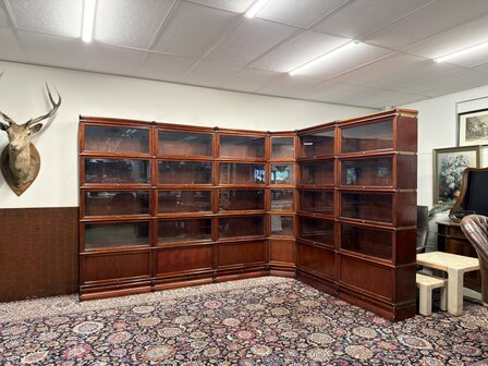 Klassiek-Oud-Engels-Antiek-Chesterfield-Originele-Globe-Wernicke-Modulaire-Boekenkast-Hoekkast-Bibliotheekkast-Vitrinekast