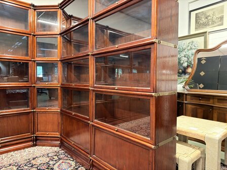 Klassiek-Oud-Engels-Antiek-Chesterfield-Originele-Globe-Wernicke-Modulaire-Boekenkast-Hoekkast-Bibliotheekkast-Vitrinekast