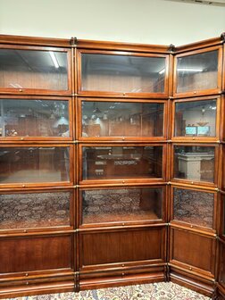 Klassiek-Oud-Engels-Antiek-Chesterfield-Originele-Globe-Wernicke-Modulaire-Boekenkast-Hoekkast-Bibliotheekkast-Vitrinekast