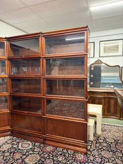 Klassiek-Oud-Engels-Antiek-Chesterfield-Originele-Globe-Wernicke-Modulaire-Boekenkast-Hoekkast-Bibliotheekkast-Vitrinekast