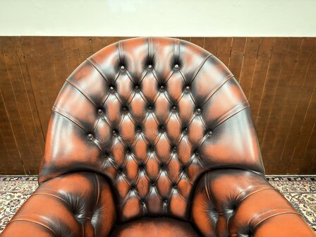 Klassiek-Engels-Antiek-Oud-Springvale-Chesterfield-Bureaustoel-Director-Chair-Oxblood-Leder