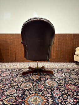 Klassiek-Engels-Antiek-Oud-Springvale-Chesterfield-Bureaustoel-Director-Chair-Oxblood-Leder