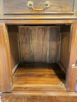 Engels-Klassiek-Oud-Antiek-Chesterfield-Bureau-Desk-Partnerdesk-Groen-Lederen-Inleg