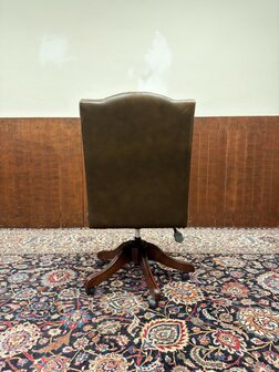 Klassiek-Engels-Oud-Antiek-Nieuw-Nieuwe-Chesterfield-Bureaustoel-President-Chair-Geel-Leder