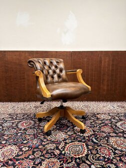 Klassiek-Engels-Antiek-Oud-Chesterfield-Bureaustoel-President-Chair-Nieuw