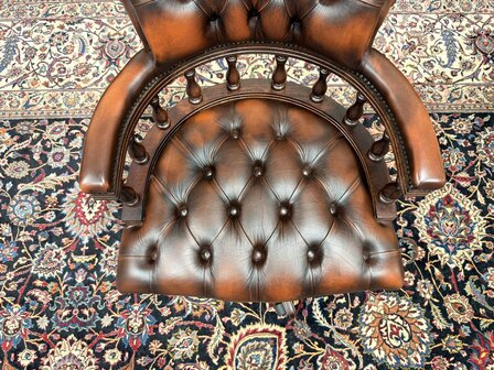 Klassiek-Engels-Antiek-Oud-Chesterfield-Bureaustoel-Captain-Chair