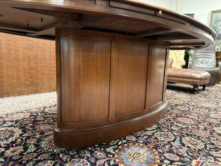 Klassiek-Oud-Antiek-Engels-Chesterfield-Globe-Wernicke-Vergadertafel-Conferentietafel-Tafel-met-Bruin-Lederen-Inleg
