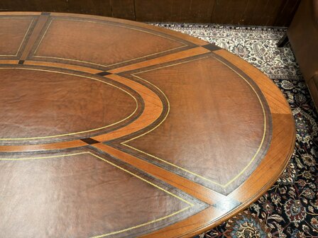 Klassiek-Oud-Antiek-Engels-Chesterfield-Globe-Wernicke-Vergadertafel-Conferentietafel-Tafel-met-Bruin-Lederen-Inleg