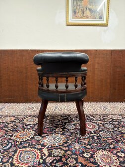 Klassiek-Oud-Antiek-Engels-Springvale-Chesterfield-Zwart-Lederen-Bureaustoel-Stoel-Captain-Chair