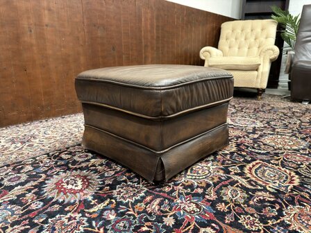 Klassiek-Oud-Antiek-Engels-Chesterfield-Bruin-Lederen-Poef-Hocker-Ottoman