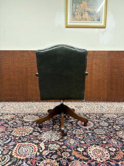 Klassiek-Oud-Antiek-Engels-Chesterfield-Bureaustoel-President-Chair-Groen-Leder
