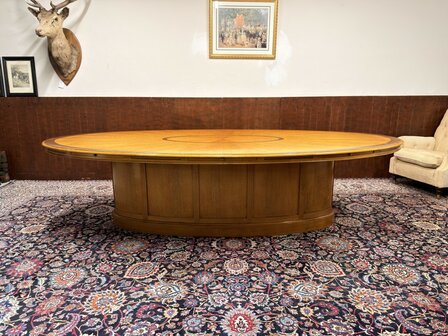 Klassiek-Oud-Antiek-Engels-Chesterfield-Globe-Wernicke-Art-Deco-Vergadertafel-Conferentietafel-Tafel