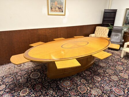 Klassiek-Oud-Antiek-Engels-Chesterfield-Globe-Wernicke-Art-Deco-Vergadertafel-Conferentietafel-Tafel