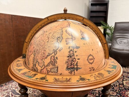 Grote-Klassiek-Oud-Antiek-Italiaans-Italiaanse-Globe-Wereld-bol-Barglobe-Drankglobe-van-Zoffoli