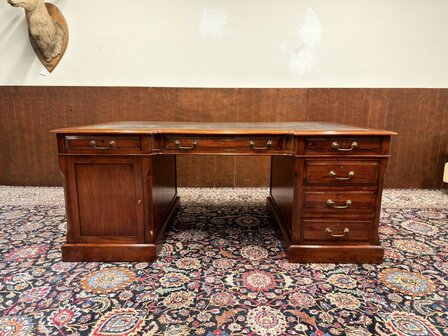 Klassiek-Oud-Engels-Antiek-Chesterfield-Mahoniehouten-Globe-Wernicke-Bureau-Desk-Partnerdesk