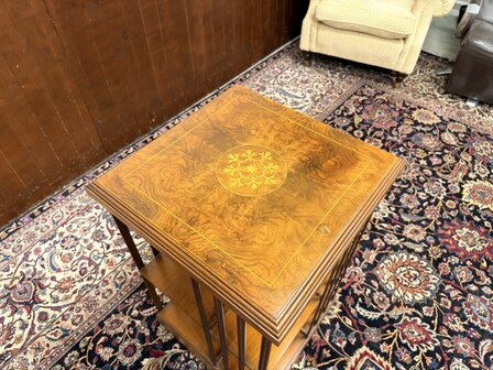 Klassiek-Oud-Engels-Antiek-Chesterfield-Boekenmolen-Roteerbaar-van-Wortelnotenhout