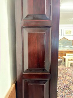 Klassiek-Oud-Antiek-Engels-Chesterfield-Mahoniehout-Mahonie-Boekenkast-Bibliotheekkast-met-Ladder