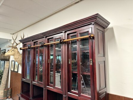 Klassiek-Oud-Antiek-Engels-Chesterfield-Mahoniehout-Mahonie-Boekenkast-Bibliotheekkast-met-Ladder
