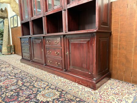 Klassiek-Oud-Antiek-Engels-Chesterfield-Mahoniehout-Mahonie-Boekenkast-Bibliotheekkast-met-Ladder
