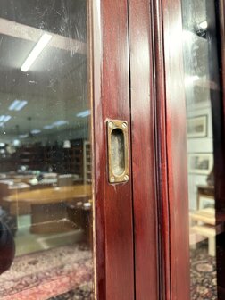 Klassiek-Oud-Antiek-Engels-Chesterfield-Mahoniehout-Mahonie-Boekenkast-Bibliotheekkast-met-Ladder