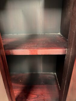 Klassiek-Oud-Antiek-Engels-Chesterfield-Mahoniehout-Mahonie-Boekenkast-Bibliotheekkast-met-Ladder