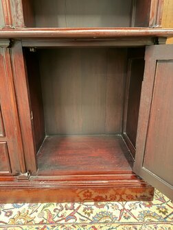 Klassiek-Oud-Antiek-Engels-Chesterfield-Mahoniehout-Mahonie-Boekenkast-Bibliotheekkast-met-Ladder