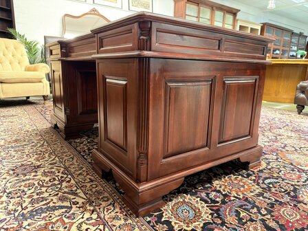 Oud-Antiek-Engels-Klassiek-Chesterfield-Bureau-Desk-Mahoniehout-met-Groen-Leder