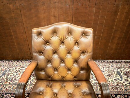 Klassiek-Engels-Antiek-Oud-Chesterfield-Bureaustoel-President-Chair-Bruin-Leder