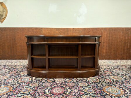 Klassiek-Engels-Antiek-Oud-Chesterfield-Ovaal-Nier-Vormig-Bureau-Desk-met-Groen-Lederen-Inleg