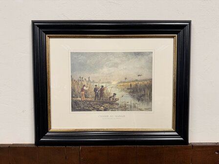 Klassiek-Engels-Antiek-Oud-Chesterfield-Prent-Chasse-Au-Marais